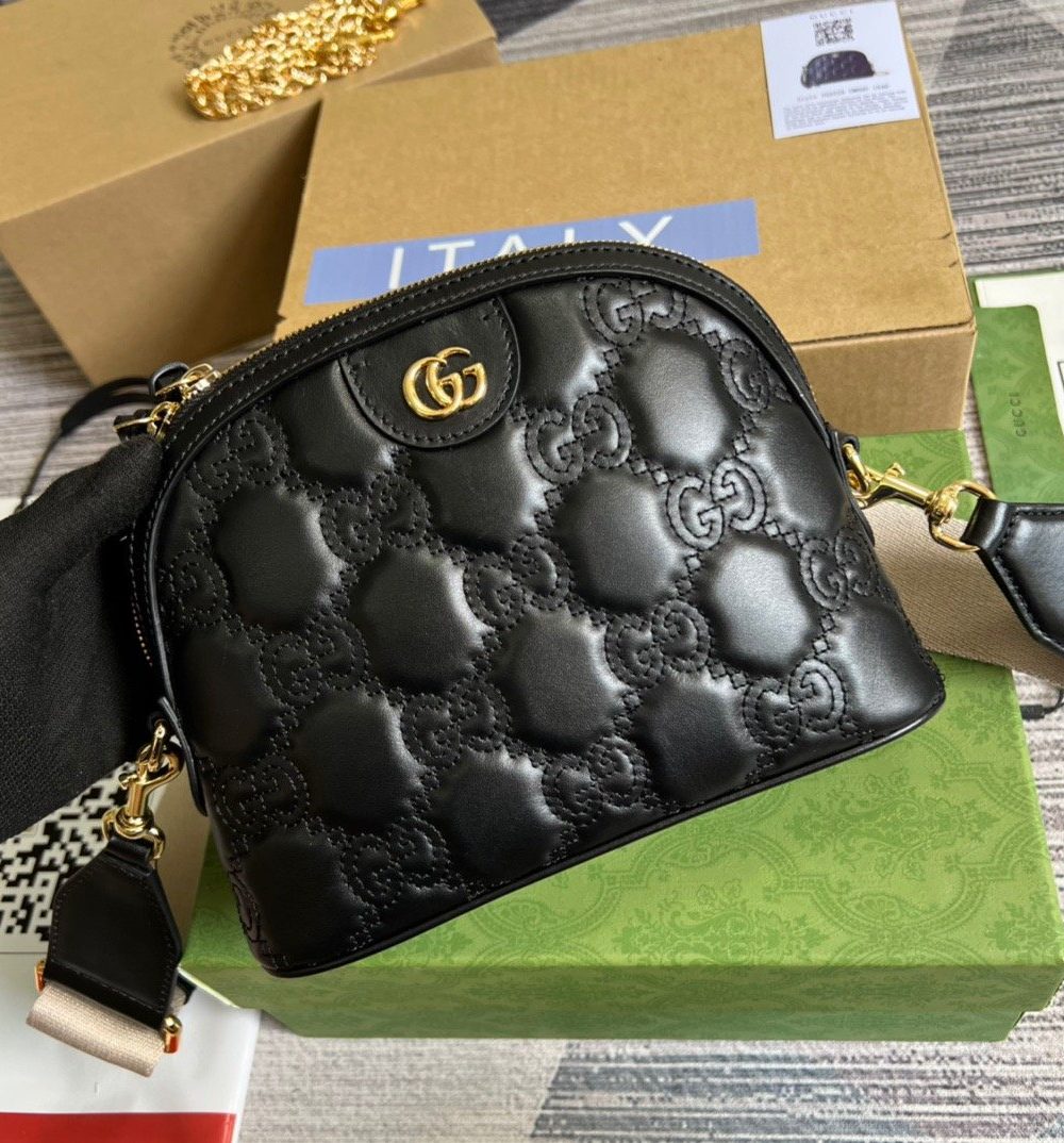 1:1 Replica Gucci Matelasse Shoulder Bag Black For Women, Women's Bags 9in/23cm GG
