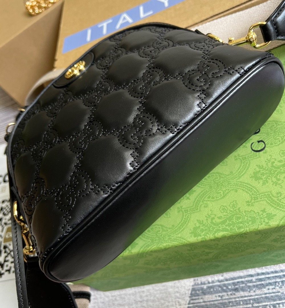 1:1 Replica Gucci Matelasse Shoulder Bag Black For Women, Women's Bags 9in/23cm GG
