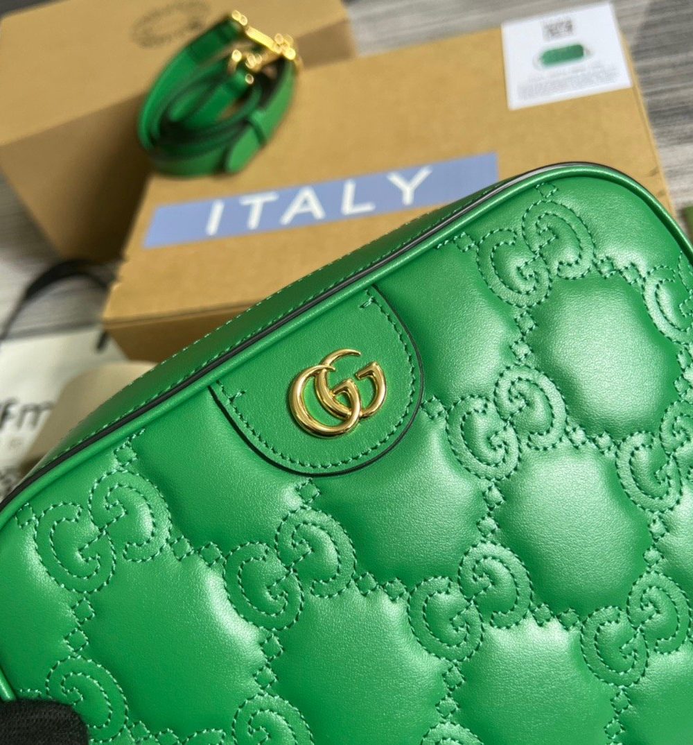 1:1 Replica Gucci Matelasse Shoulder Bag Green For Women, Women's Bags 8.5in/22cm GG 702234 UM8HG 3389