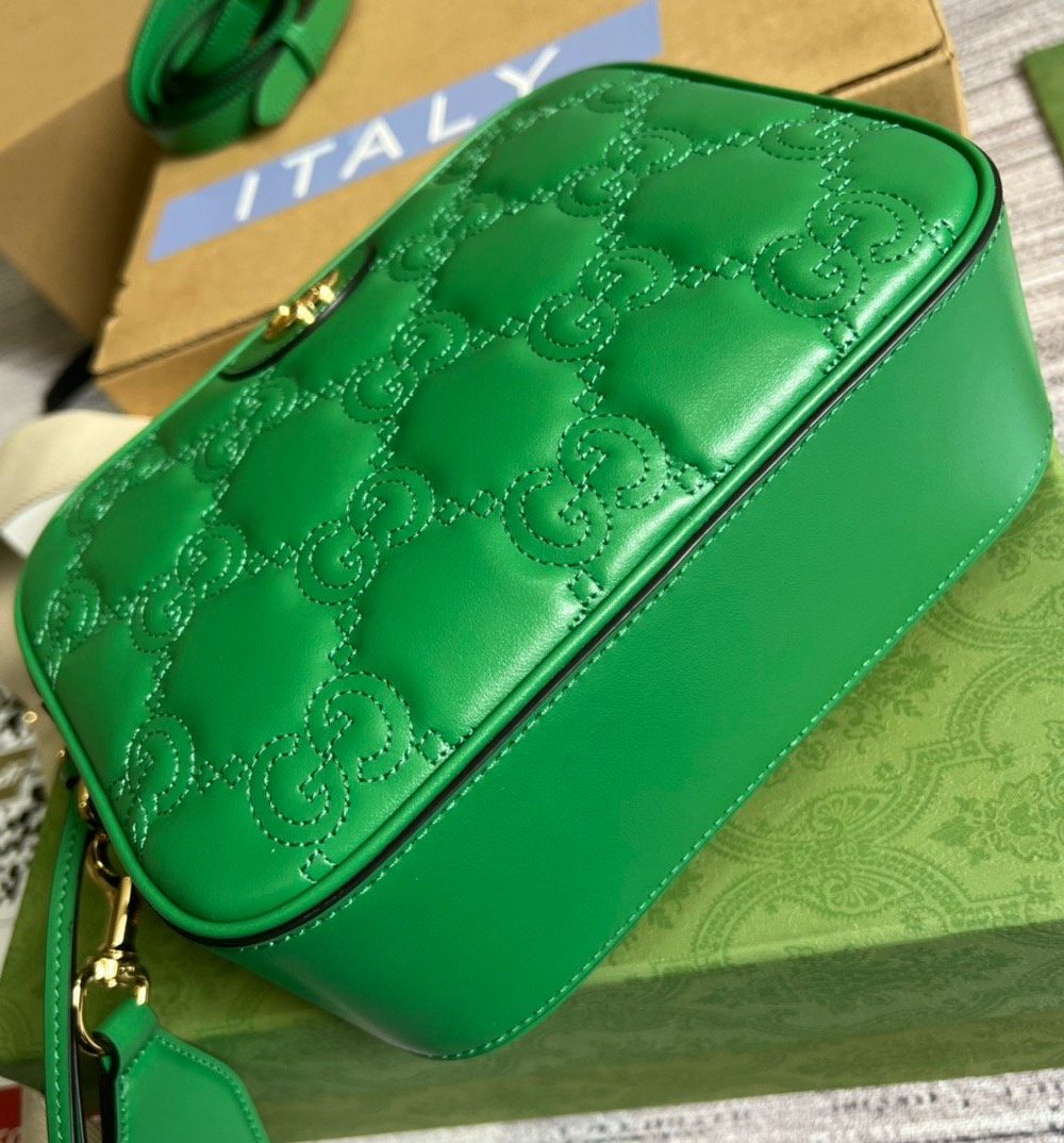 1:1 Replica Gucci Matelasse Shoulder Bag Green For Women, Women's Bags 8.5in/22cm GG 702234 UM8HG 3389