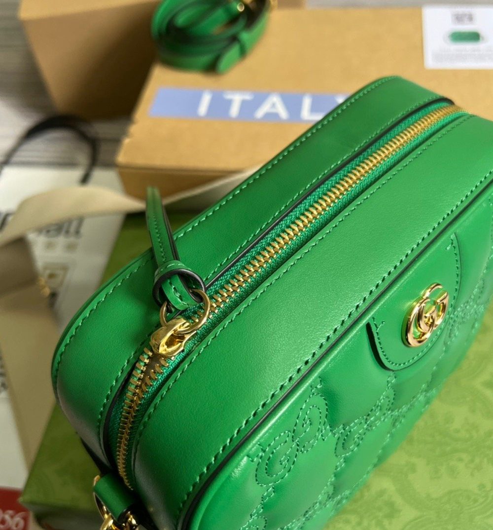 1:1 Replica Gucci Matelasse Shoulder Bag Green For Women, Women's Bags 8.5in/22cm GG 702234 UM8HG 3389