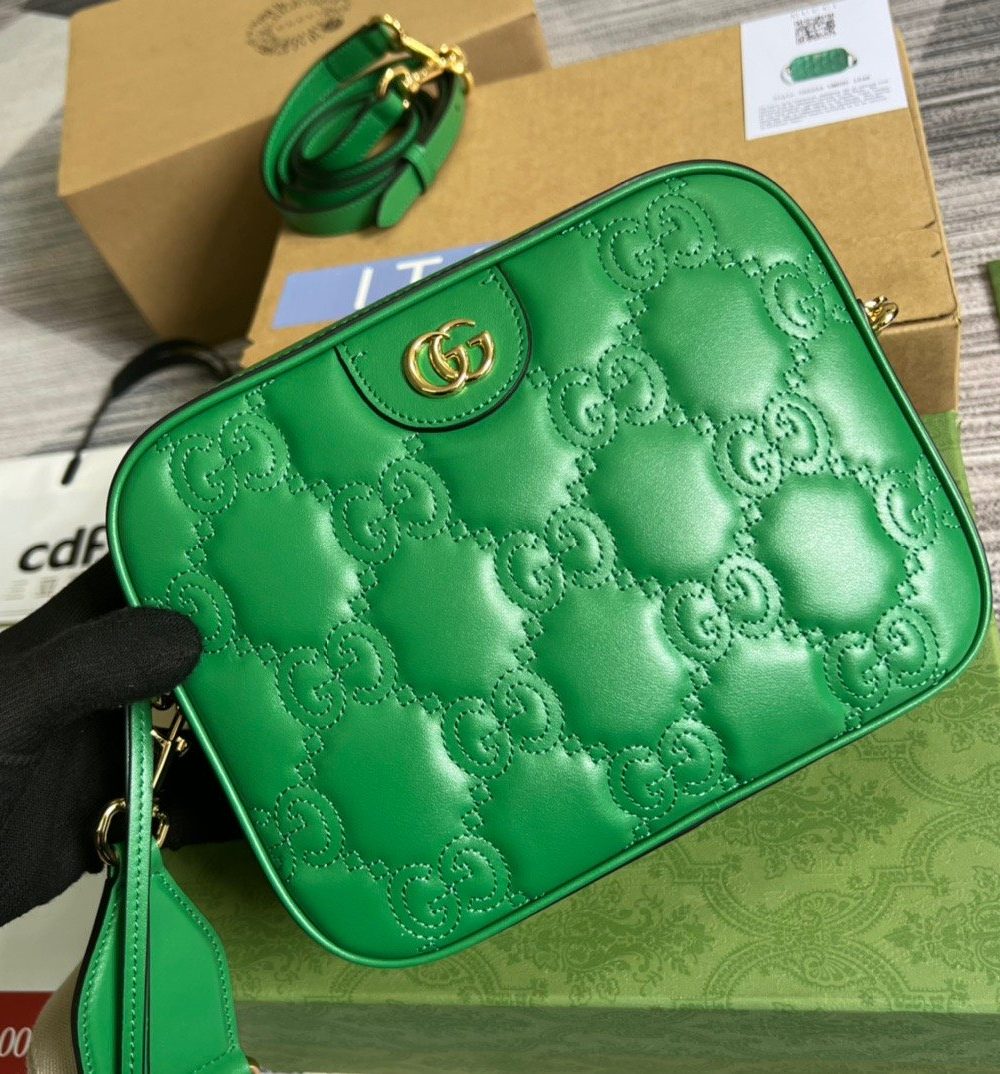 1:1 Replica Gucci Matelasse Shoulder Bag Green For Women, Women's Bags 8.5in/22cm GG 702234 UM8HG 3389