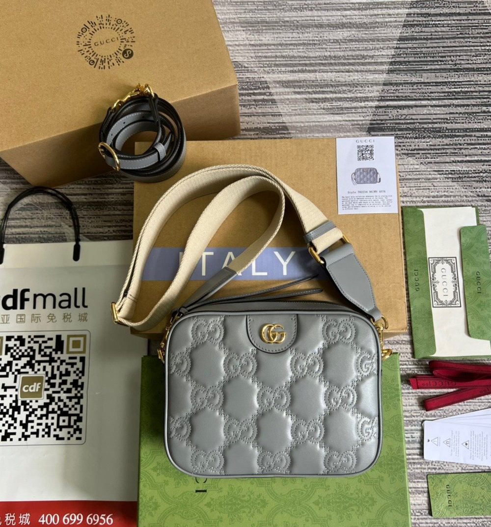 1:1 Replica Gucci Matelasse Shoulder Bag Grey For Women, Women's Bags 8.5in/22cm GG 702234 UM8HG 1563