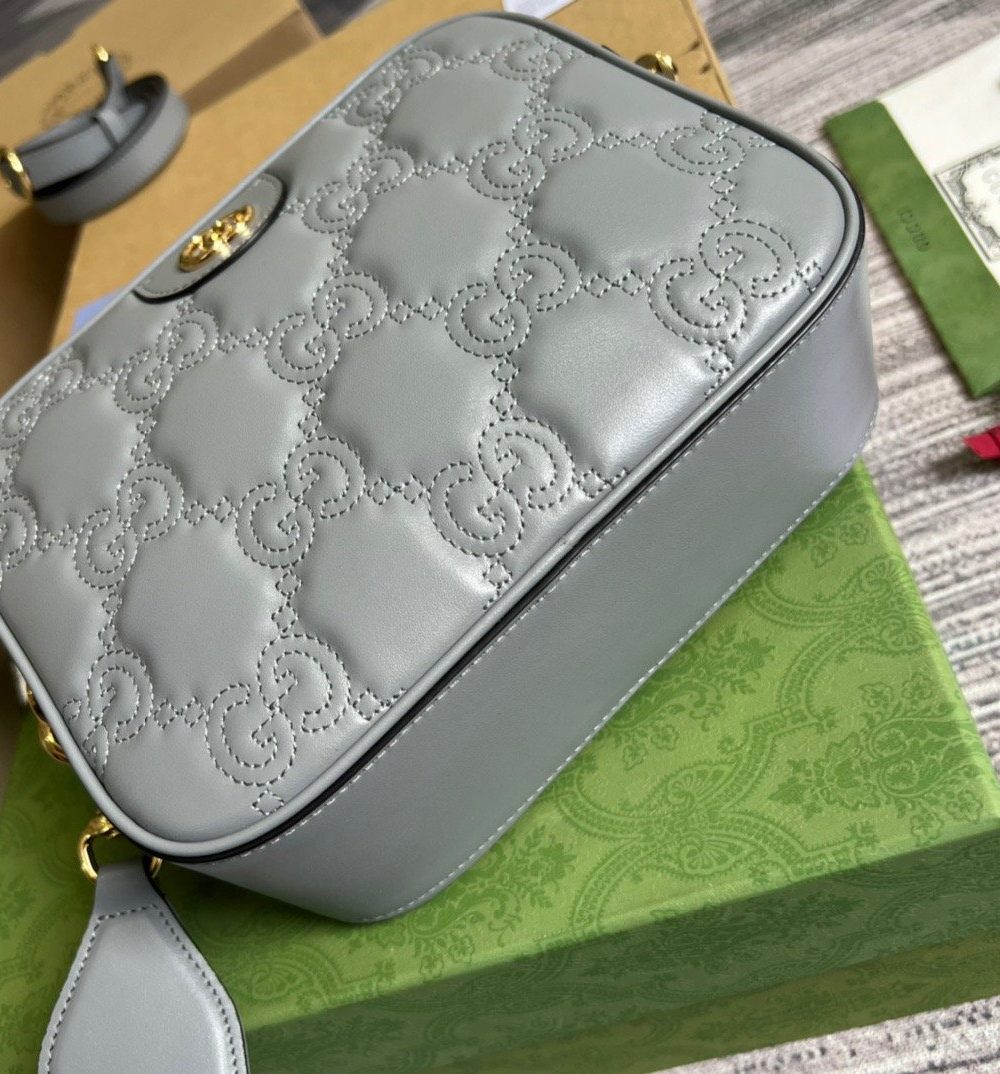 1:1 Replica Gucci Matelasse Shoulder Bag Grey For Women, Women's Bags 8.5in/22cm GG 702234 UM8HG 1563