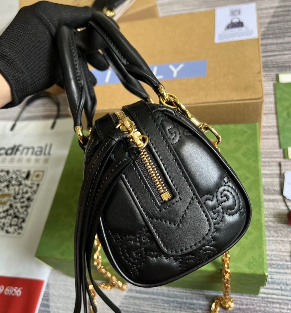 1:1 Replica Gucci Matelasse Top Handle Bag Black For Women, Women's Bags 7.5in/19cm GG ‎702251 UM8HG 1046