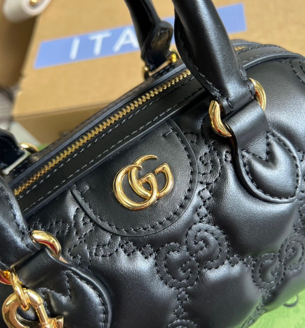 1:1 Replica Gucci Matelasse Top Handle Bag Black For Women, Women's Bags 7.5in/19cm GG ‎702251 UM8HG 1046