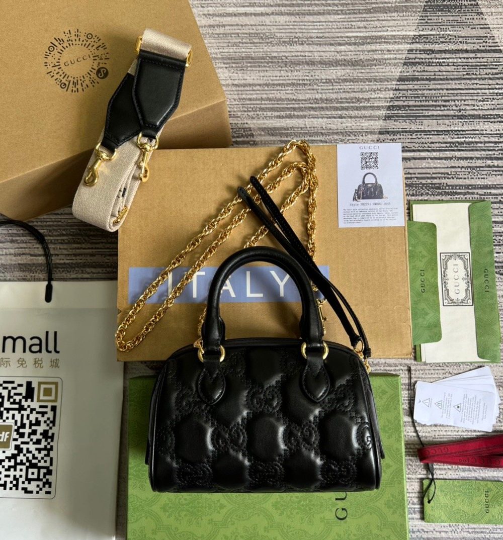 1:1 Replica Gucci Matelasse Top Handle Bag Black For Women, Women's Bags 7.5in/19cm GG ‎702251 UM8HG 1046