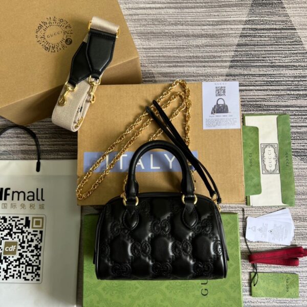 1:1 Replica Gucci Matelasse Top Handle Bag Black For Women, Women's Bags 7.5in/19cm GG ‎702251 UM8HG 1046