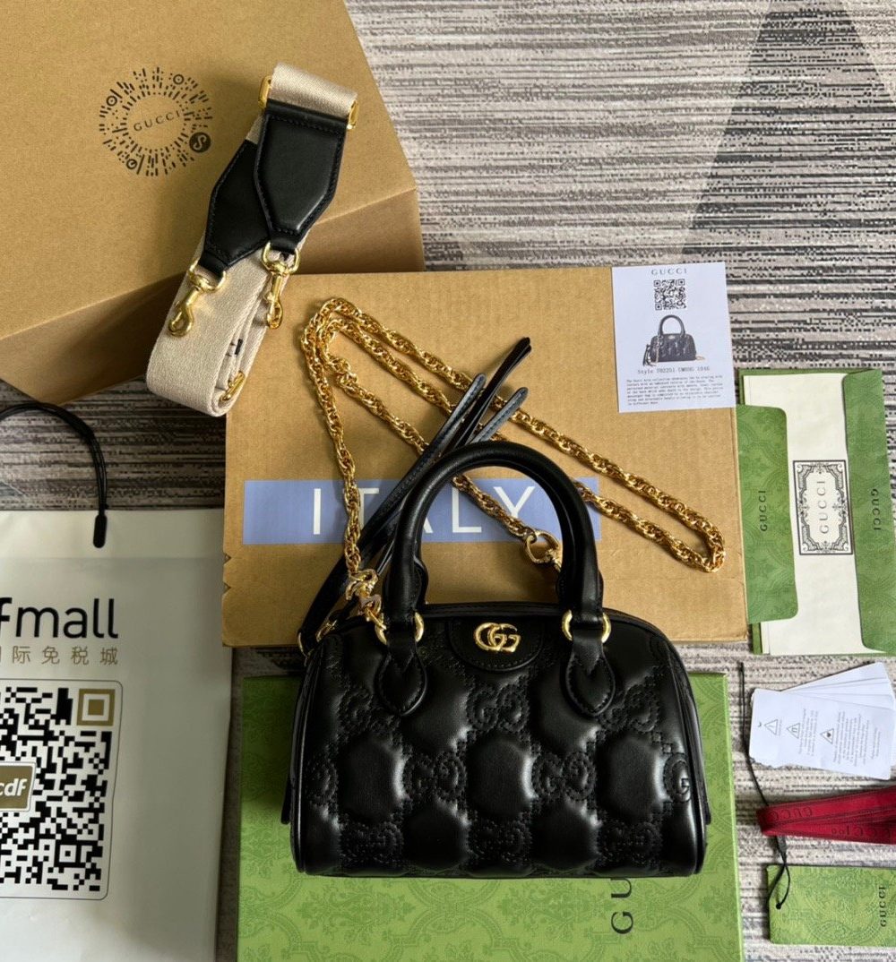 1:1 Replica Gucci Matelasse Top Handle Bag Black For Women, Women's Bags 7.5in/19cm GG ‎702251 UM8HG 1046