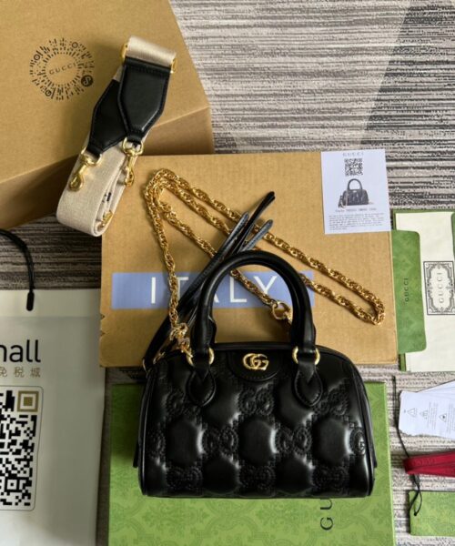 1:1 Replica Gucci Matelasse Top Handle Bag Black For Women, Women's Bags 7.5in/19cm GG ‎702251 UM8HG 1046