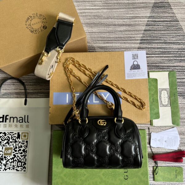 1:1 Replica Gucci Matelasse Top Handle Bag Black For Women, Women's Bags 7.5in/19cm GG ‎702251 UM8HG 1046