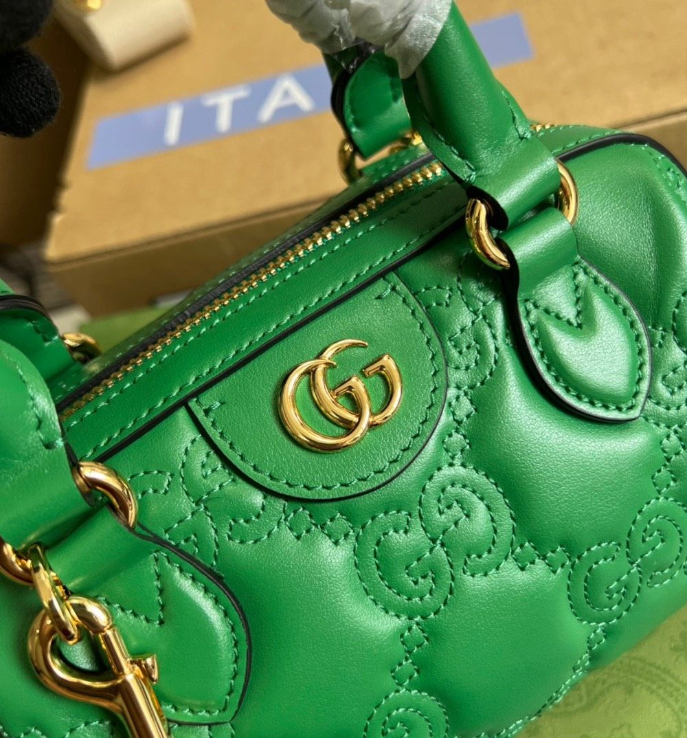 1:1 Replica Gucci Matelasse Top Handle Bag Green For Women, Women's Bags 7.5in/19cm GG 702251 UM8HG 3389