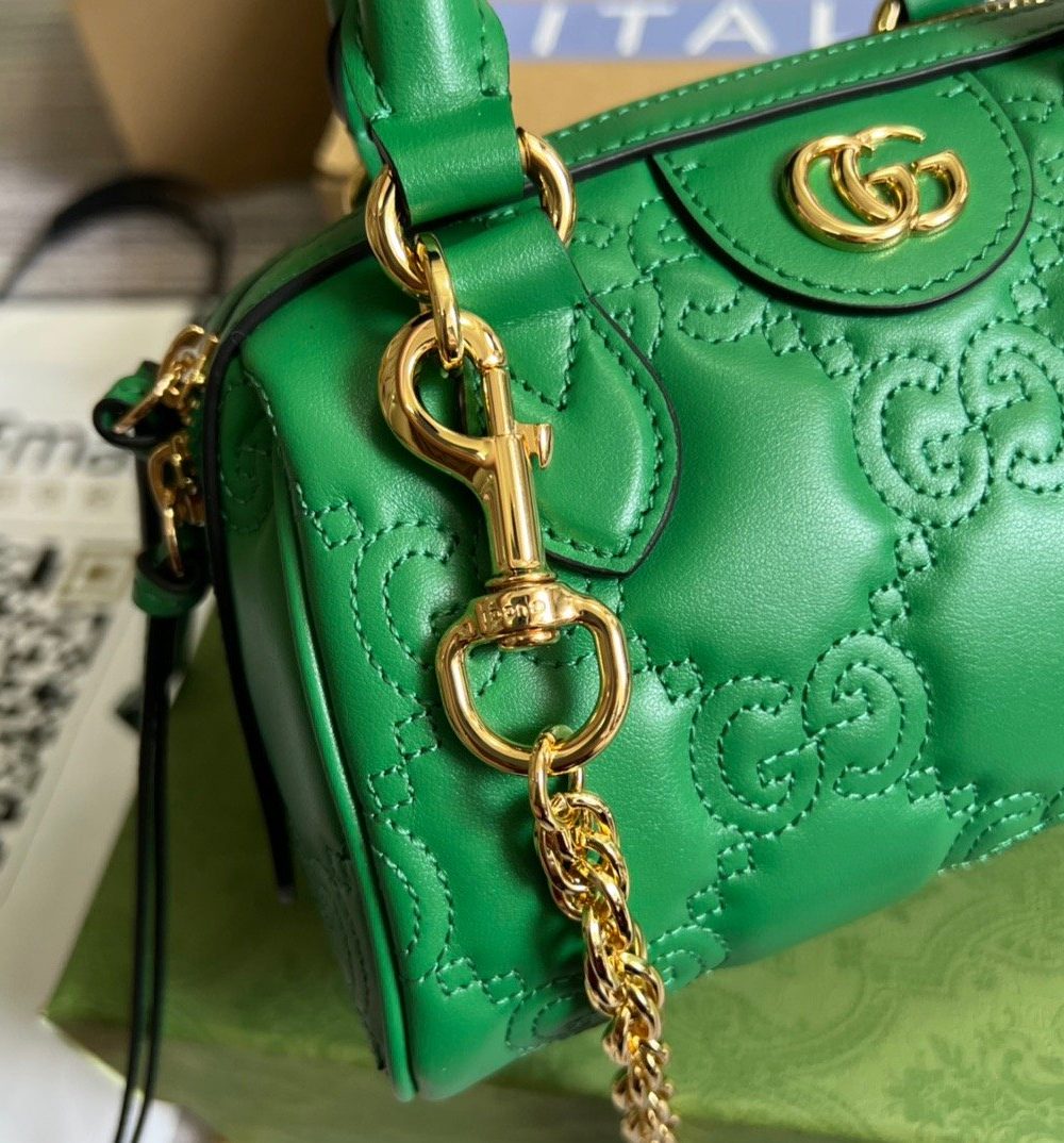 1:1 Replica Gucci Matelasse Top Handle Bag Green For Women, Women's Bags 7.5in/19cm GG 702251 UM8HG 3389