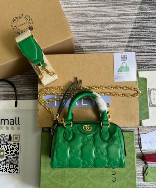 1:1 Replica Gucci Matelasse Top Handle Bag Green For Women, Women's Bags 7.5in/19cm GG 702251 UM8HG 3389