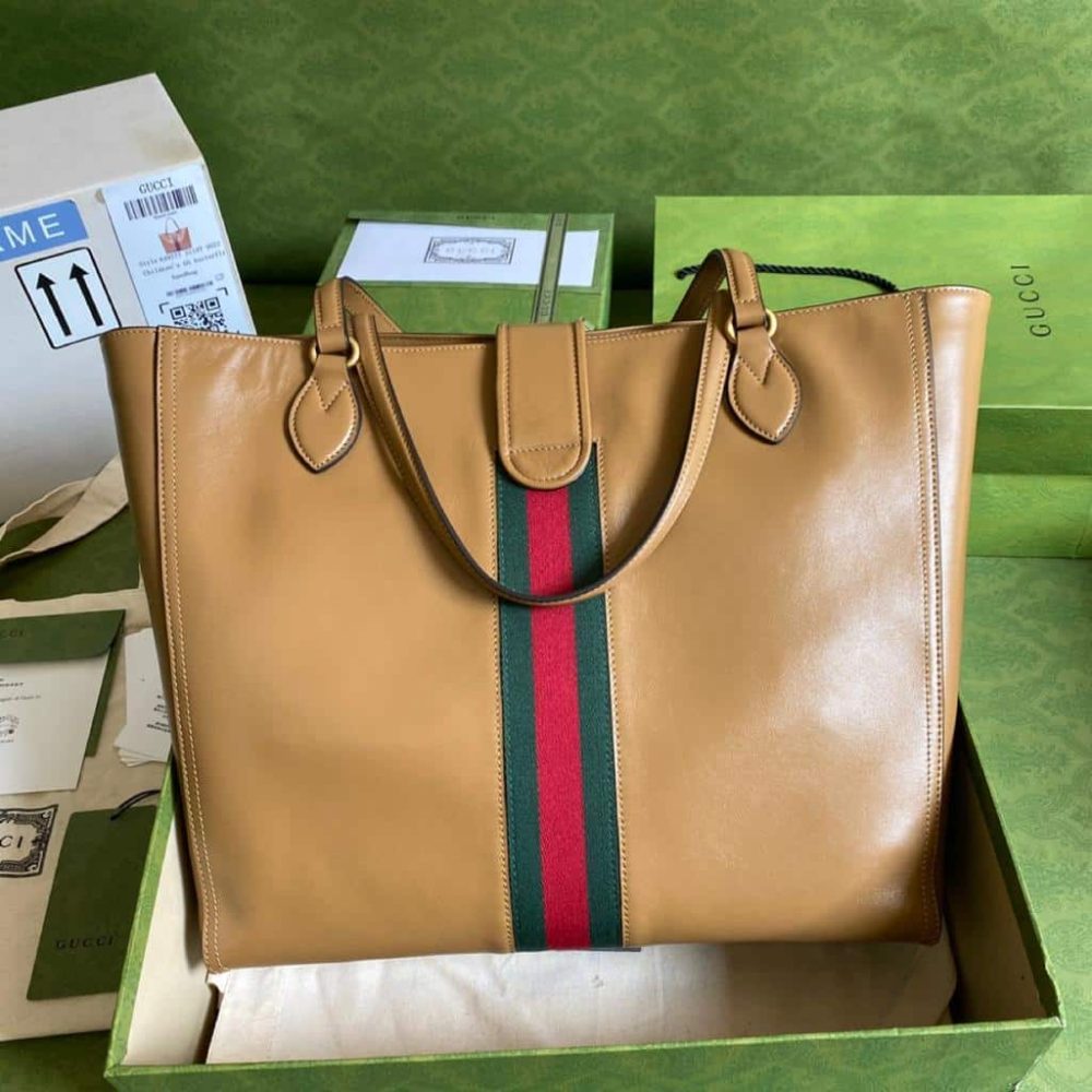 1:1 Replica Gucci Medium Tote Bag With Double G And Web Brown For Women 13.8in/35cm GG - Image 2