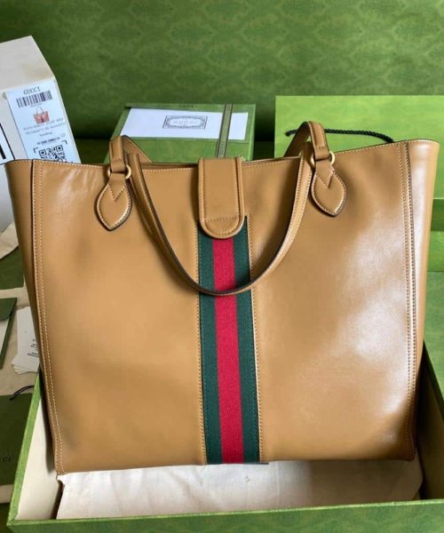 1:1 Replica Gucci Medium Tote Bag With Double G And Web Brown For Women 13.8in/35cm GG