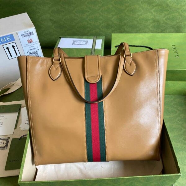 1:1 Replica Gucci Medium Tote Bag With Double G And Web Brown For Women 13.8in/35cm GG