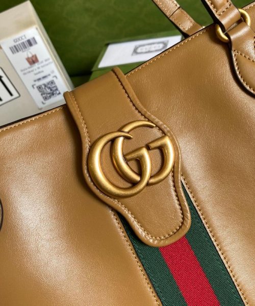 1:1 Replica Gucci Medium Tote Bag With Double G And Web Brown For Women 13.8in/35cm GG