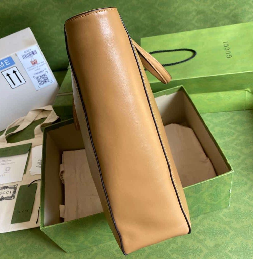 1:1 Replica Gucci Medium Tote Bag With Double G And Web Brown For Women 13.8in/35cm GG