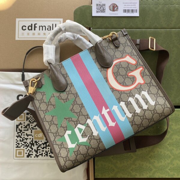 1:1 Replica Gucci Medium Tote With Geometric Print Beige And Ebony GG Supreme Canvas With Geometric And Web Print For Women 14.8in/37.5cm GG 674148 UQHHG 8678
