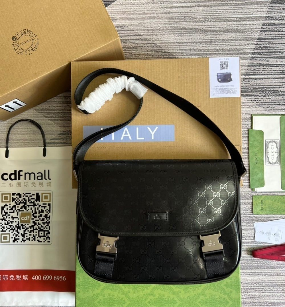 1:1 Replica Gucci Messenger Bag Shoulder Bag Black GG Supreme Canvas For Women,Men 12.9in/33cm GG 2101214059377