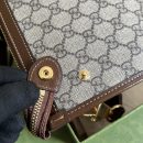 1:1 Replica Gucci Messenger Bag With Interlocking G Beige And Ebony GG Supreme Canvas And Brown For Men 8in/21cm GG 674164 92THG