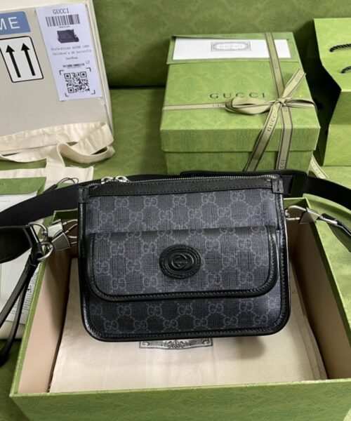 1:1 Replica Gucci Messenger Bag With Interlocking G Black Supreme Canvas For Men 8in/21cm 674164 92THN 1000