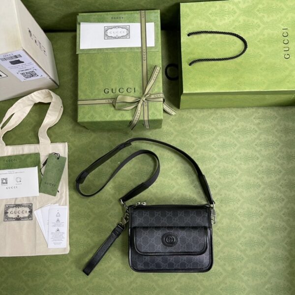 1:1 Replica Gucci Messenger Bag With Interlocking G Black Supreme Canvas For Men 8in/21cm 674164 92THN 1000
