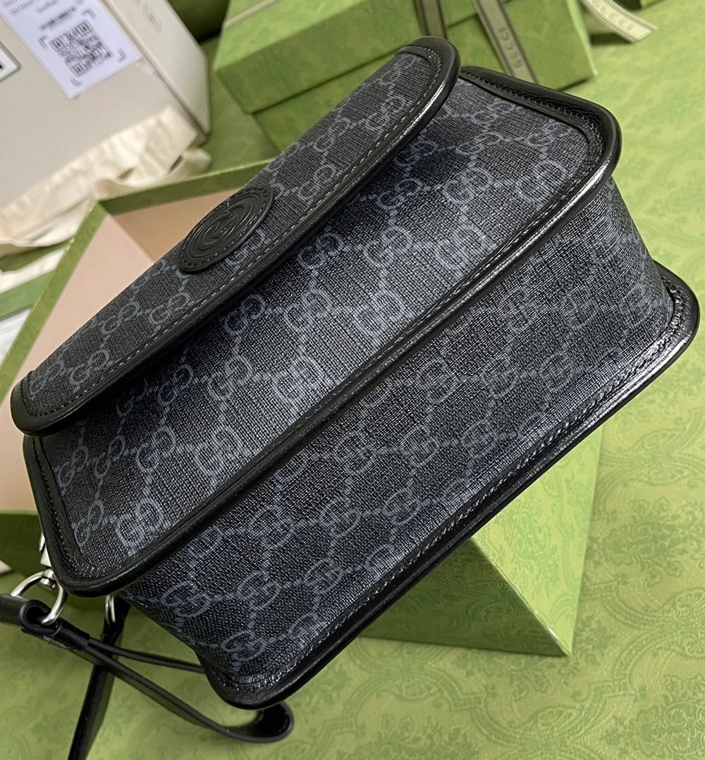 1:1 Replica Gucci Messenger Bag With Interlocking G Black Supreme Canvas For Men 8in/21cm 674164 92THN 1000