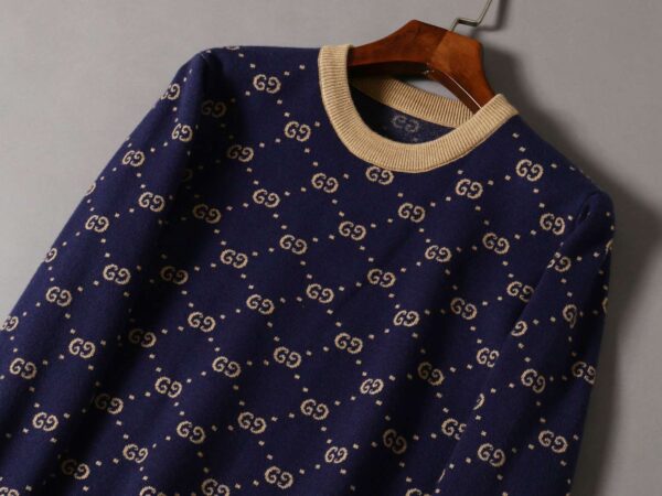 Gucci Metallic Jacquard-Knit Sweatshirt Navy Blue For Men