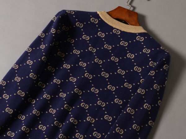 Gucci Metallic Jacquard-Knit Sweatshirt Navy Blue For Men