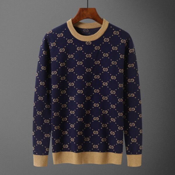 Gucci Metallic Jacquard-Knit Sweatshirt Navy Blue For Men