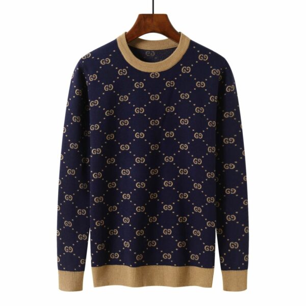 Gucci Metallic Jacquard-Knit Sweatshirt Navy Blue For Men
