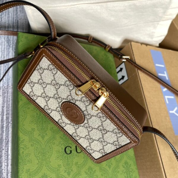 1:1 Replica Gucci Mini Bag With Interlocking G Beige And Ebony GG Supreme Canvas And Brown For Women 9in/23cm GG