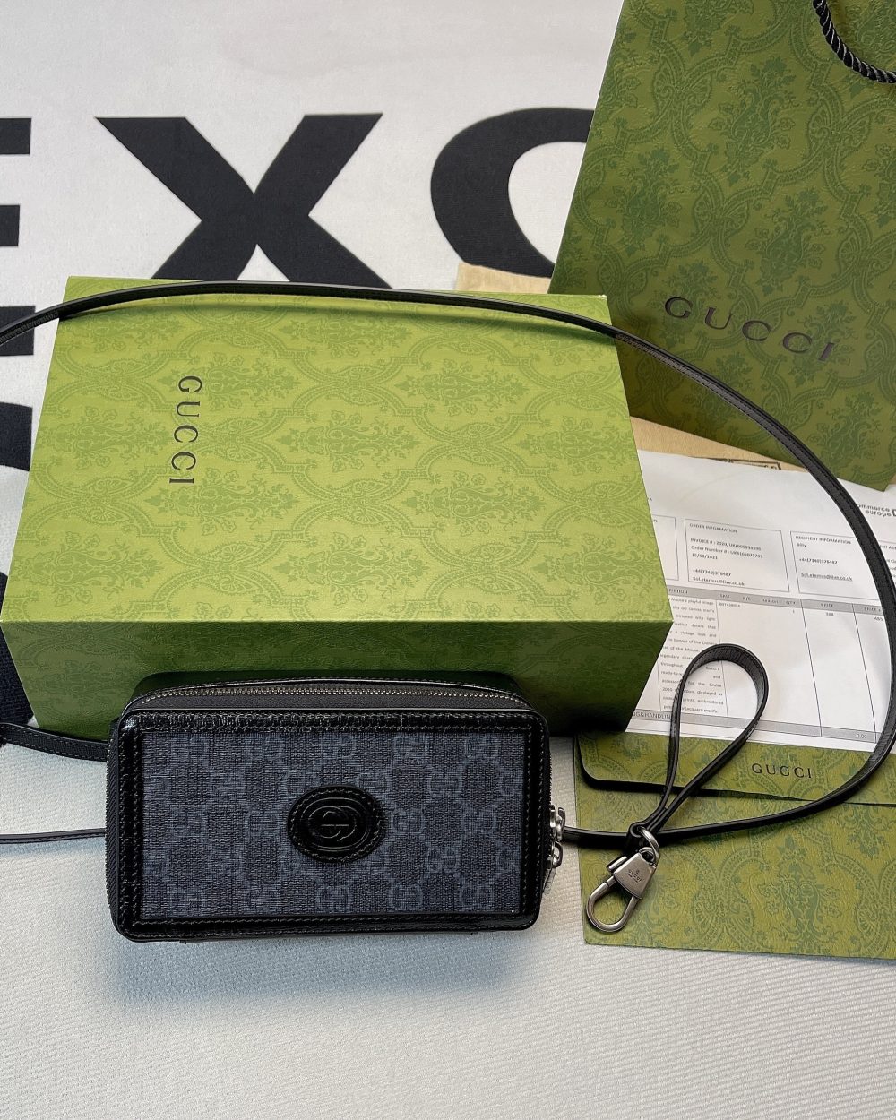 1:1 Replica Gucci Mini Bag With Interlocking G Black GG Supreme Canvas For Women 9in/23cm GG