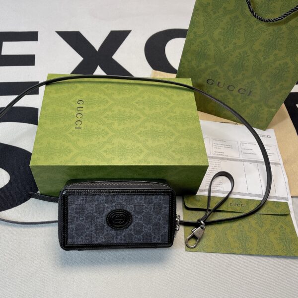 1:1 Replica Gucci Mini Bag With Interlocking G Black GG Supreme Canvas For Women 9in/23cm GG