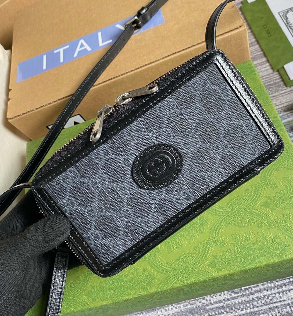 1:1 Replica Gucci Mini Bag With Interlocking G Black GG Supreme Canvas For Women 9in/23cm GG