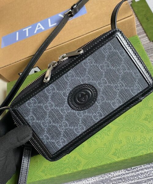 1:1 Replica Gucci Mini Bag With Interlocking G Black GG Supreme Canvas For Women 9in/23cm GG