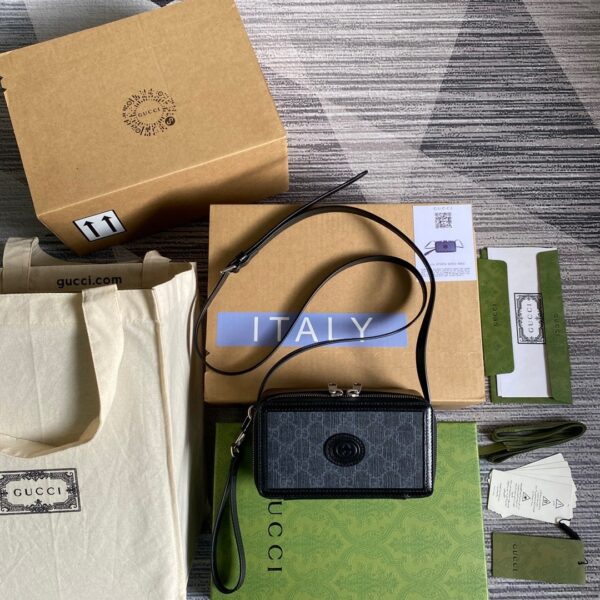 1:1 Replica Gucci Mini Bag With Interlocking G Black GG Supreme Canvas For Women 9in/23cm GG
