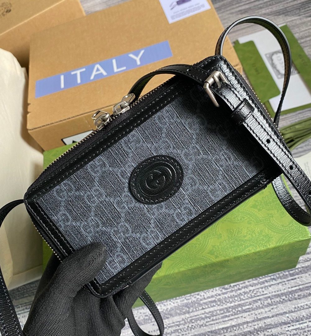 1:1 Replica Gucci Mini Bag With Interlocking G Black GG Supreme Canvas For Women 9in/23cm GG