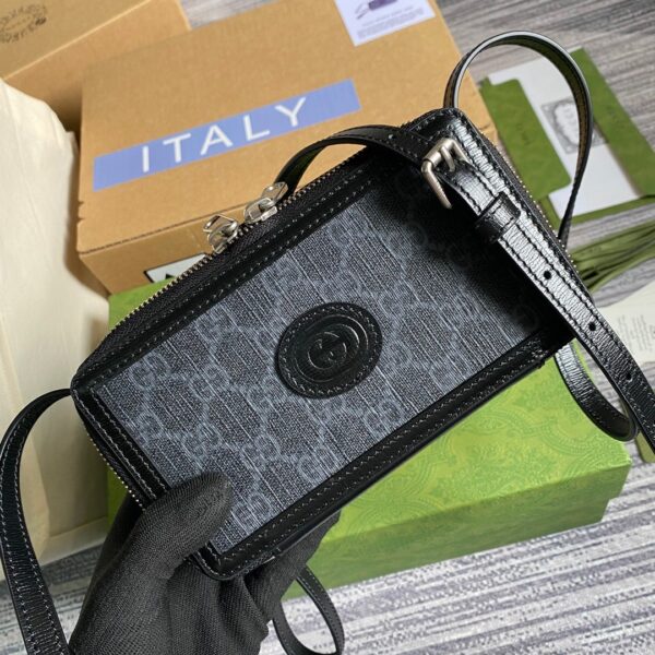 1:1 Replica Gucci Mini Bag With Interlocking G Black GG Supreme Canvas For Women 9in/23cm GG