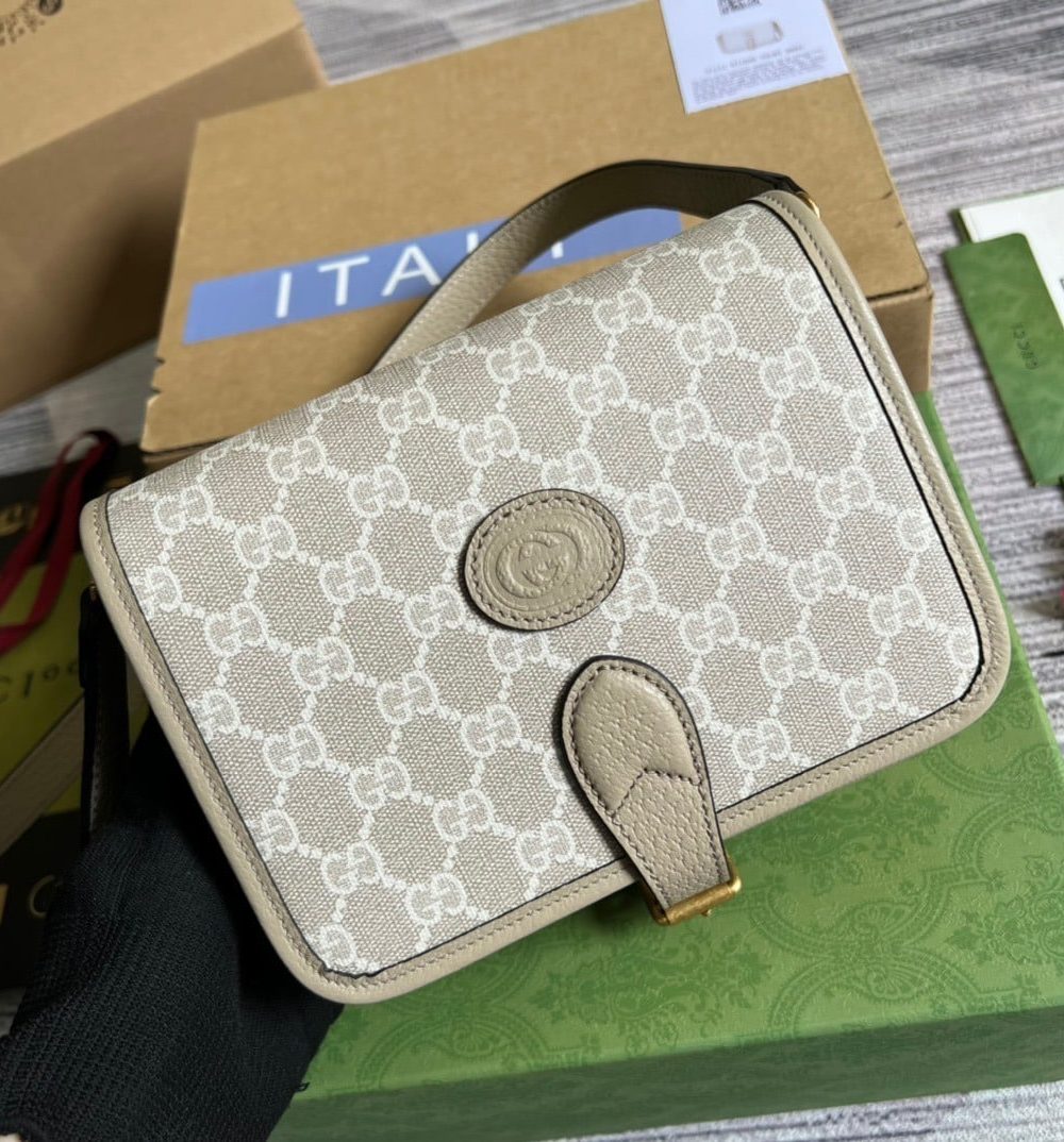 1:1 Replica Gucci Mini Shoulder Bag With Interlocking G Beige For Women, Women's Bags 7.9in/20cm GG ‎671620 UULBT 9683
