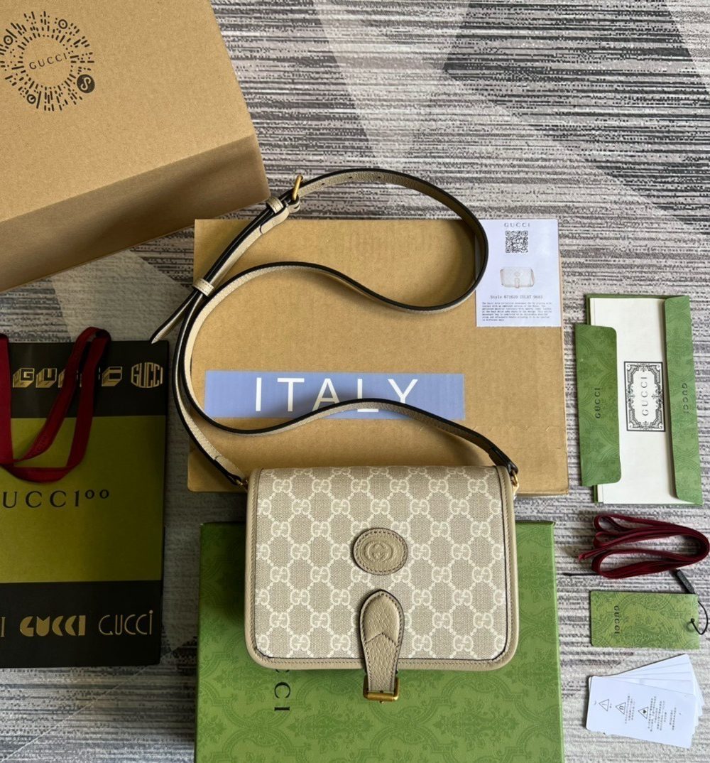 1:1 Replica Gucci Mini Shoulder Bag With Interlocking G Beige For Women, Women's Bags 7.9in/20cm GG ‎671620 UULBT 9683
