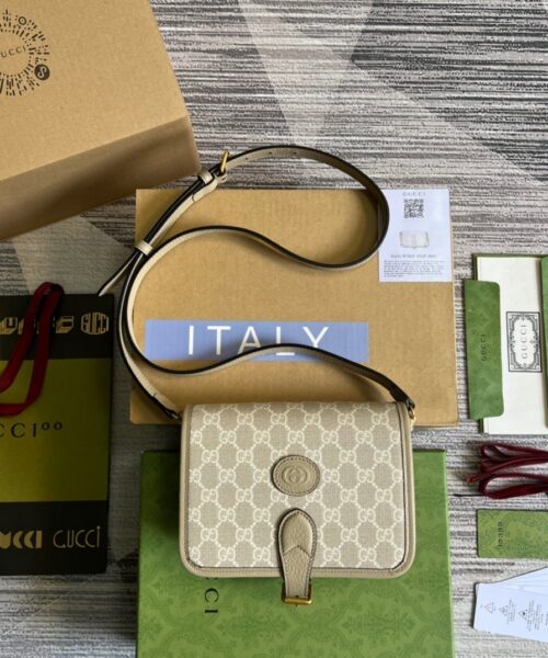 1:1 Replica Gucci Mini Shoulder Bag With Interlocking G Beige For Women, Women's Bags 7.9in/20cm GG ‎671620 UULBT 9683