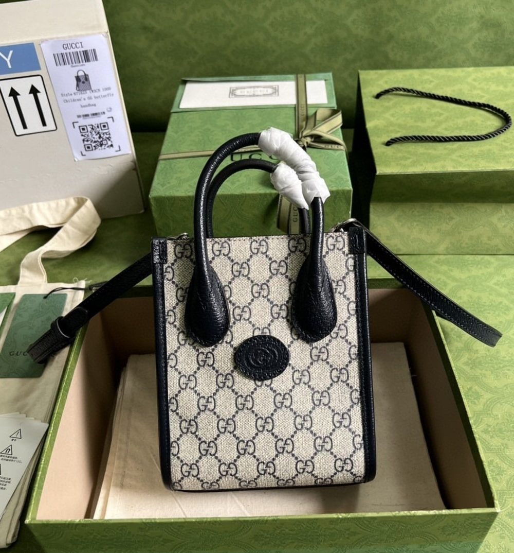 1:1 Replica Gucci Mini Tote Bag With Interlocking G Beige And Blue GG Supreme Canvas For Women 7.8in/20cm 671623 K9GSN 4075