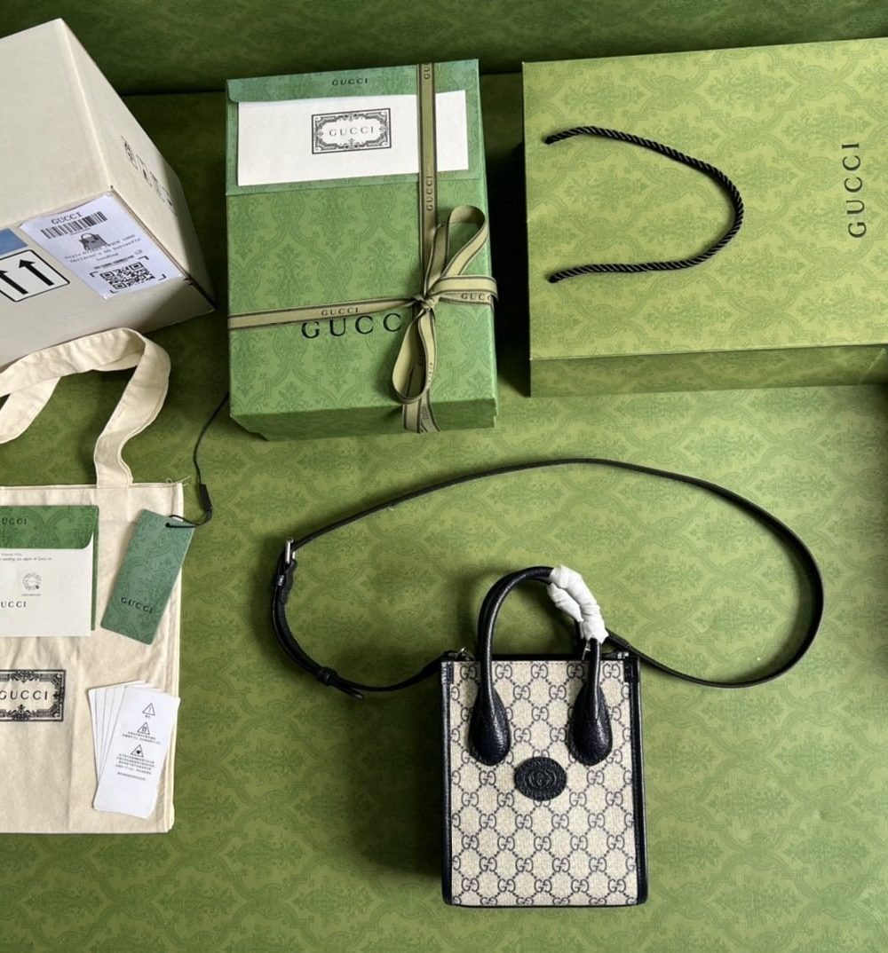 1:1 Replica Gucci Mini Tote Bag With Interlocking G Beige And Blue GG Supreme Canvas For Women 7.8in/20cm 671623 K9GSN 4075