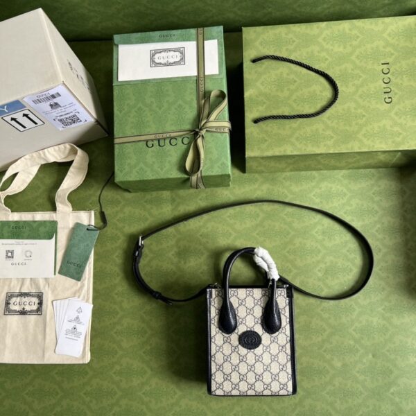 1:1 Replica Gucci Mini Tote Bag With Interlocking G Beige And Blue GG Supreme Canvas For Women 7.8in/20cm 671623 K9GSN 4075