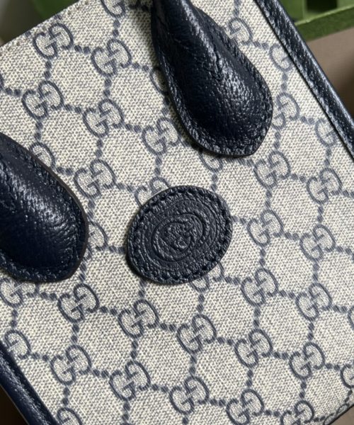 1:1 Replica Gucci Mini Tote Bag With Interlocking G Beige And Blue GG Supreme Canvas For Women 7.8in/20cm 671623 K9GSN 4075