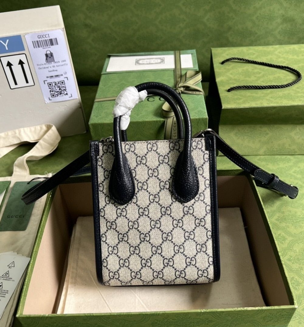 1:1 Replica Gucci Mini Tote Bag With Interlocking G Beige And Blue GG Supreme Canvas For Women 7.8in/20cm 671623 K9GSN 4075