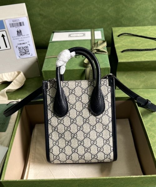 1:1 Replica Gucci Mini Tote Bag With Interlocking G Beige And Blue GG Supreme Canvas For Women 7.8in/20cm 671623 K9GSN 4075